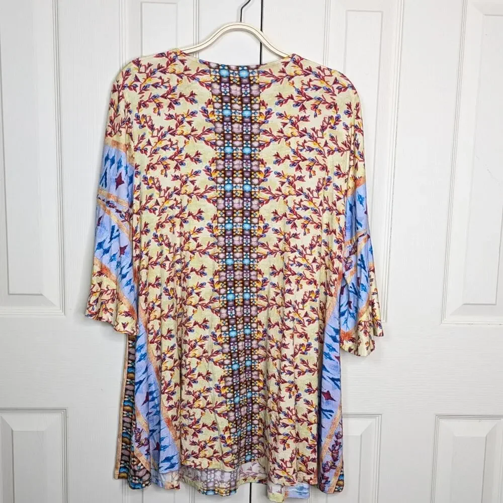 Soft Surroundings Fifi Tunic Top XL Embroidered Mixed Print Bell Sleeve Floral - Picture 11 of 13